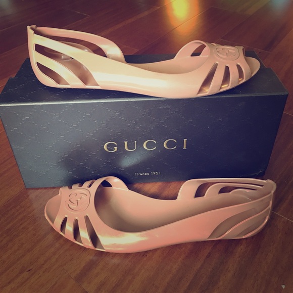 Nude pink rubber Gucci GG d'Orsay flats 38 - Picture 1 of 5
